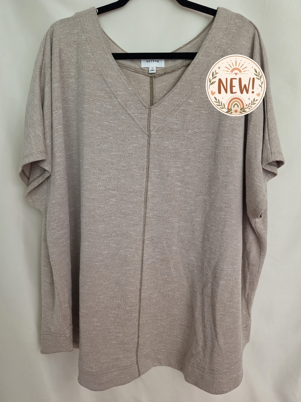 Heyson Taupe Oversized Dolman Sleeve V- Neck Top